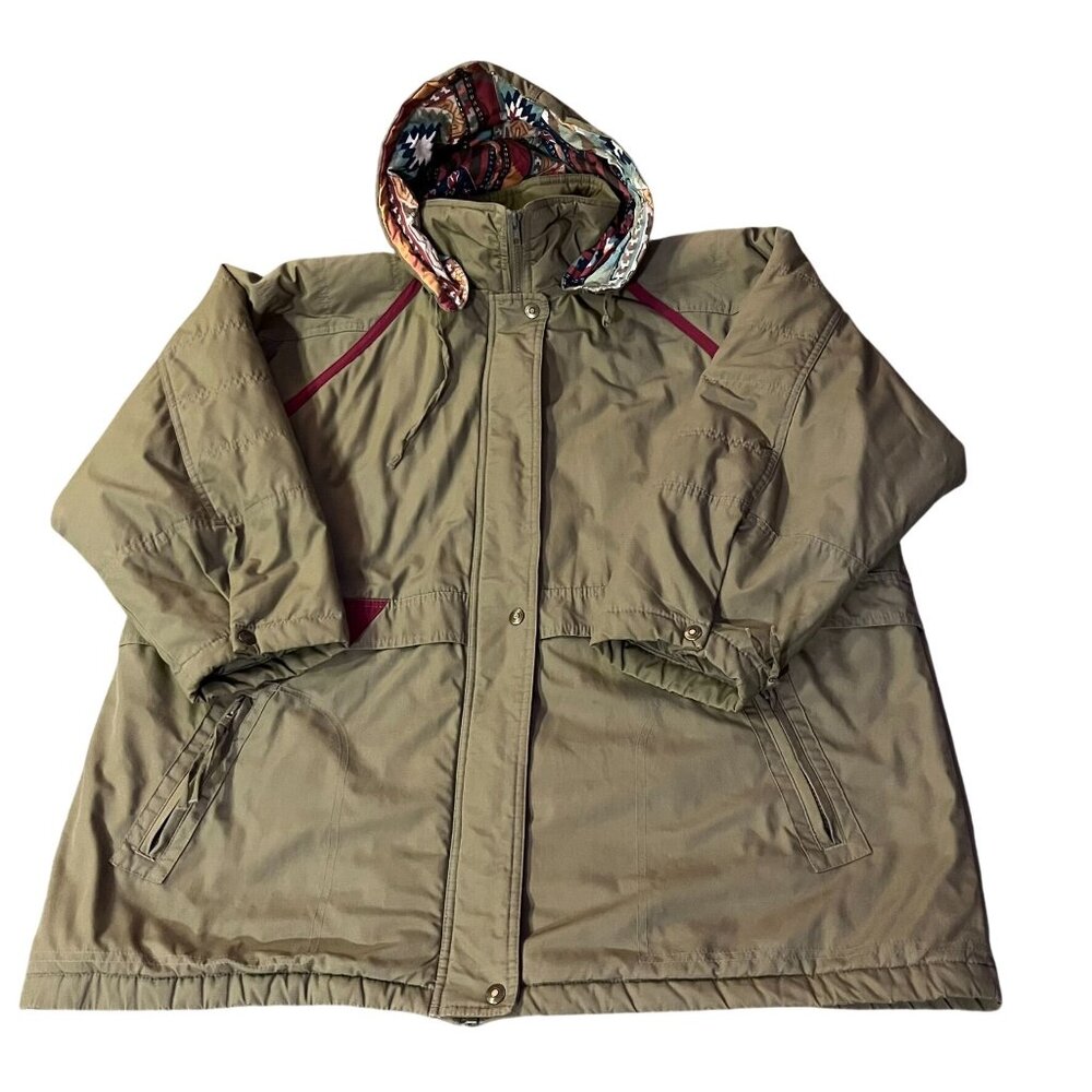 Vintage Current Seen Coat Womens 2X Used Brown Multicolor Hooded - Picture 3 of 16
